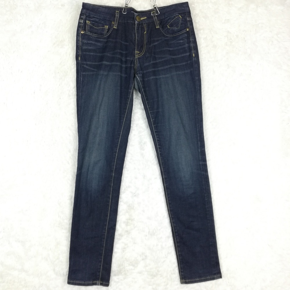 Vigoss Studio Womens Jeans Skinny Blue Denim Dark Wash‎ Whiskering Mid Rise 7/8